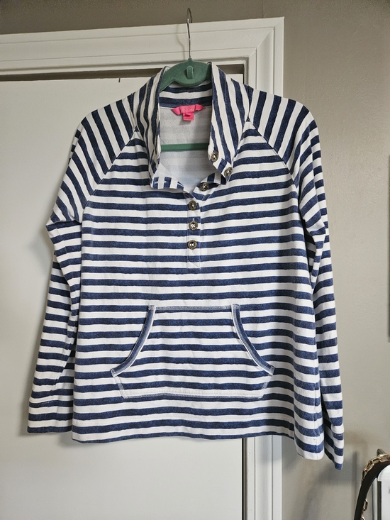 Lilly Pulitzer Tops - Lilly Pulitzer Navy & White Striped Snap-Button Pullover